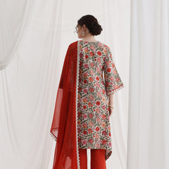 Floral Printed V-Neck Pure Cotton A-Line Kurta With Palazzos And Dupatta