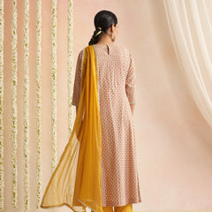 Off-White Block Print Kurta Set with Sunshine Yellow Dupatta