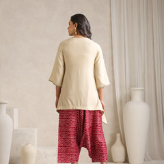 Cream Embroidered Cord Set with Bandhani Patiala