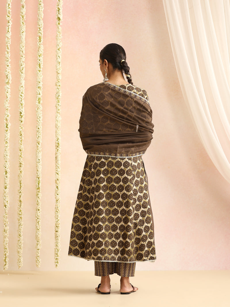 Women Ethnic Motifs Printed Pure Cotton Kurta & Trouser With Dupatta