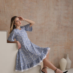 Women Floral Printed Cotton Fit and Flare A-Line Dress