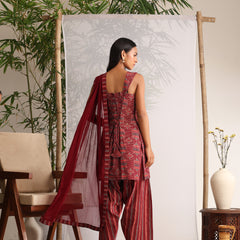 Khushal K Women Cotton kurti and Farshi Salwar with dupatta set - Maroon