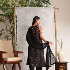 Khushal K Women Cotton kurta and palazzo with dupatta set - Black