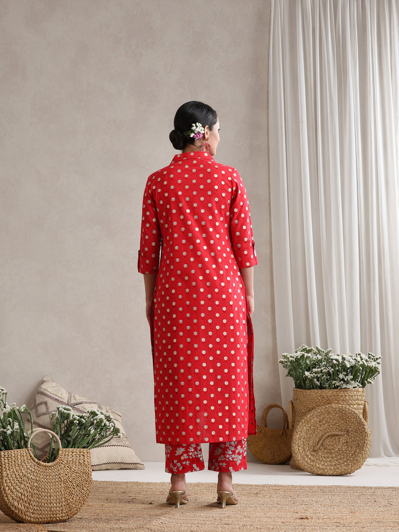 Red Floral & Polka Fusion Cotton Cord Set