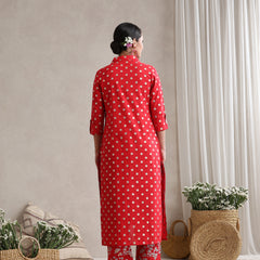 Red Floral & Polka Fusion Cotton Cord Set