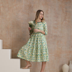 Women Floral Print Tiered Fit & Flare Midi Dress