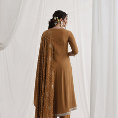 Khushal K Ethnic Motifs Brown  Anarkali Sequinned Kurta set