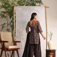 Khushal K Women Cotton kurti and Farshi Salwar with dupatta set - Black