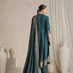 Ethnic Motifs Printed Mandarin Collar A-Line Kurta With Trousers And Dupatta