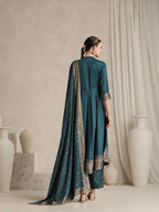 Ethnic Motifs Printed Mandarin Collar A-Line Kurta With Trousers And Dupatta