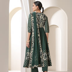 Floral Yoke Design V-Neck Pleated Anarkali Kurta With Palazzos & Dupatta