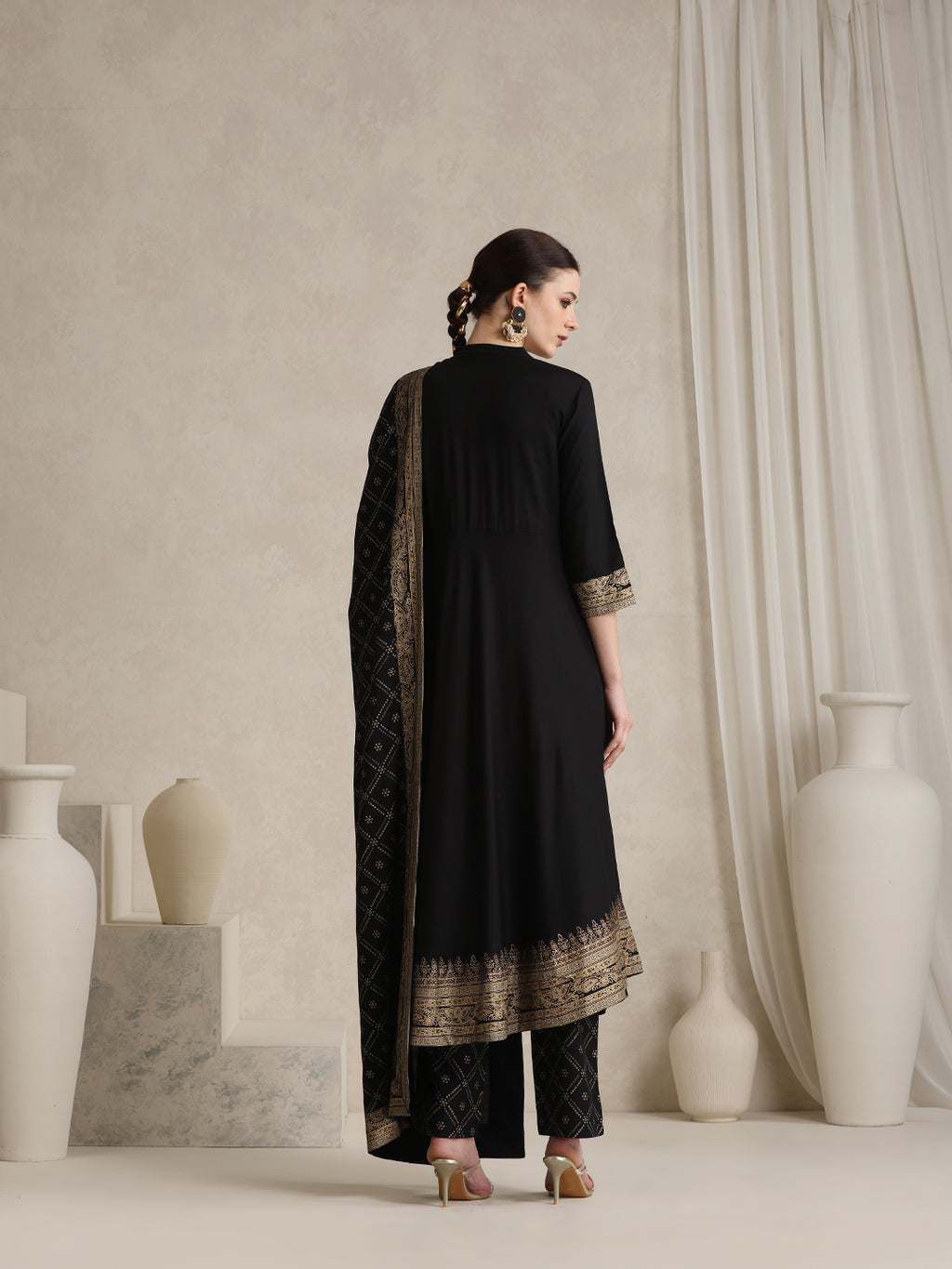 Black printed Kurta with Palazzos with dupatta