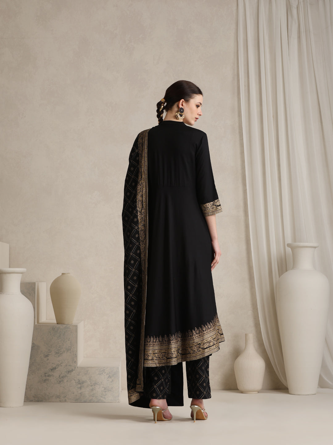 Black printed Kurta with Palazzos with dupatta