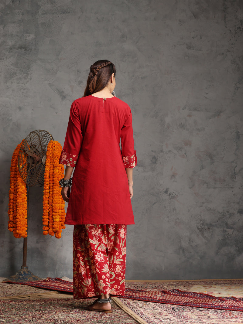 Khushal K Women Cotton Kurta Farsi Salwar Set - Maroon
