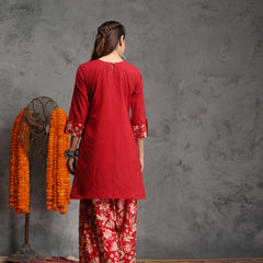 Khushal K Women Cotton Kurta Farsi Salwar Set - Maroon