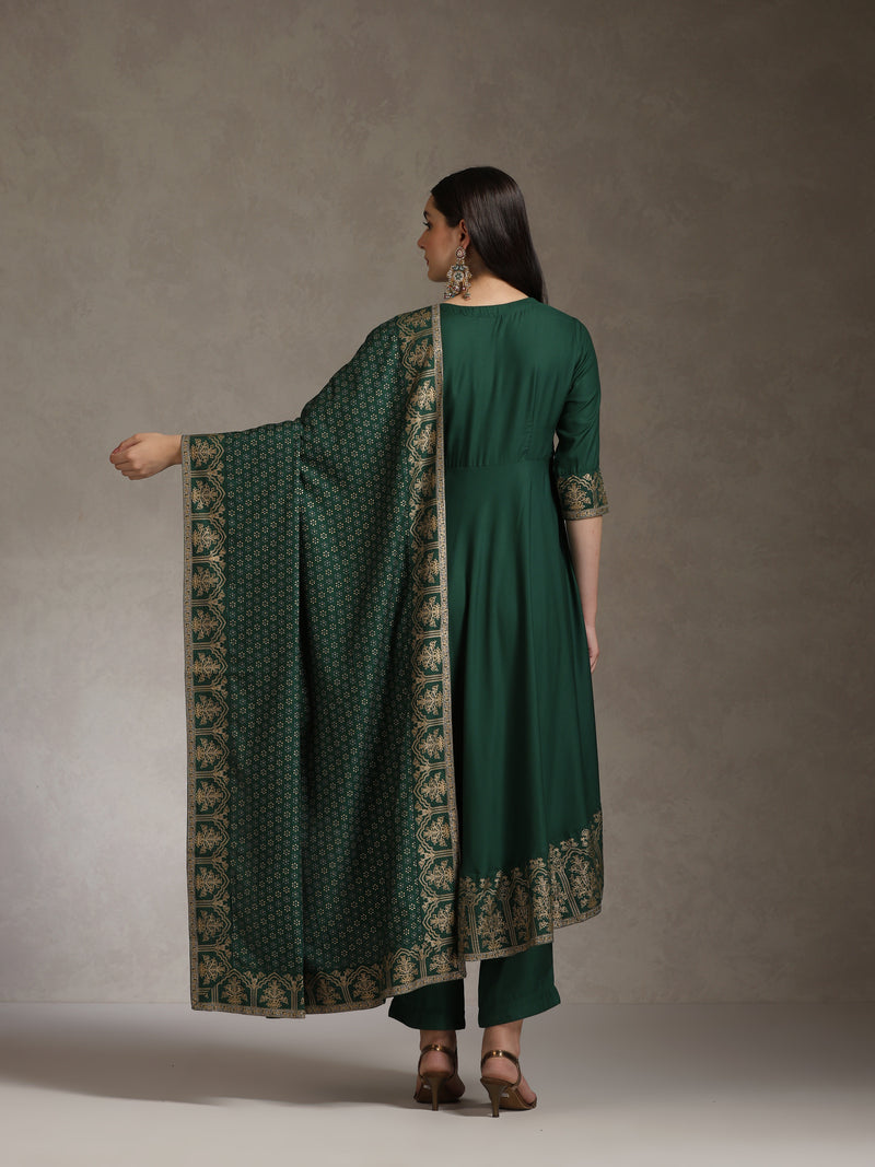 Khushal K Floral Printed Anarkali Thread Work Kurta set