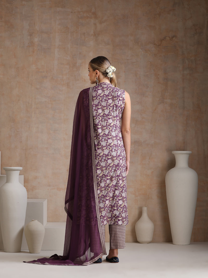 Women Floral Printed Cotton Kurta with Palazzos & Dupatta