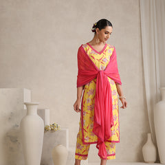 Floral Printed V-Neck Pure Cotton Straight Kurta With Palazzos And Dupatta