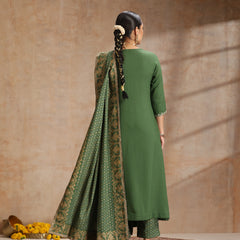 Ethnic Motifs Embroidered V-Neck Thread Work Kurta With Trousers & Dupatta