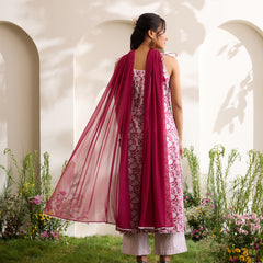 Khushal K Women Cotton Kurta And Palazzo With Dupatta Set - Maroon