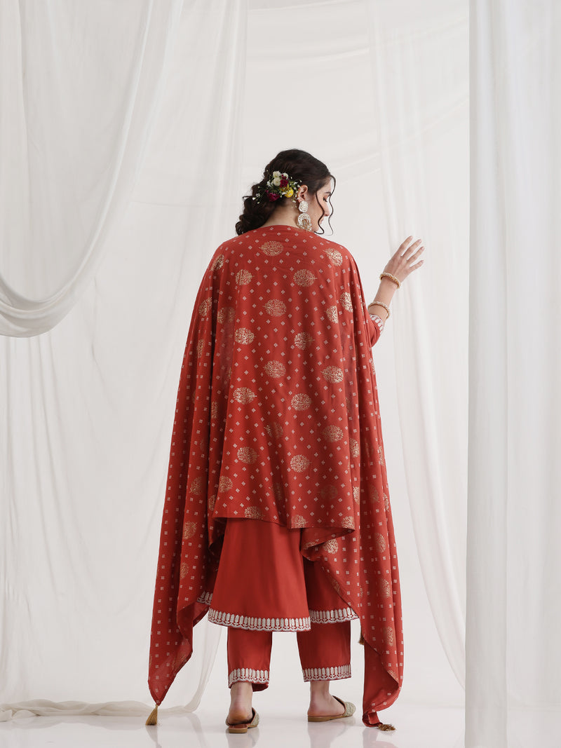 Khushal K Ethnic Motifs Rust  Anarkali Sequinned Kurta set