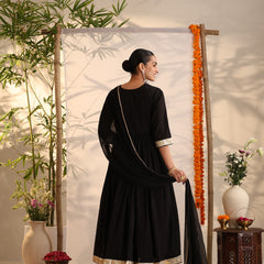 Khushal K Women Cotton Kurta and Palazzo With Dupatta Set - Black
