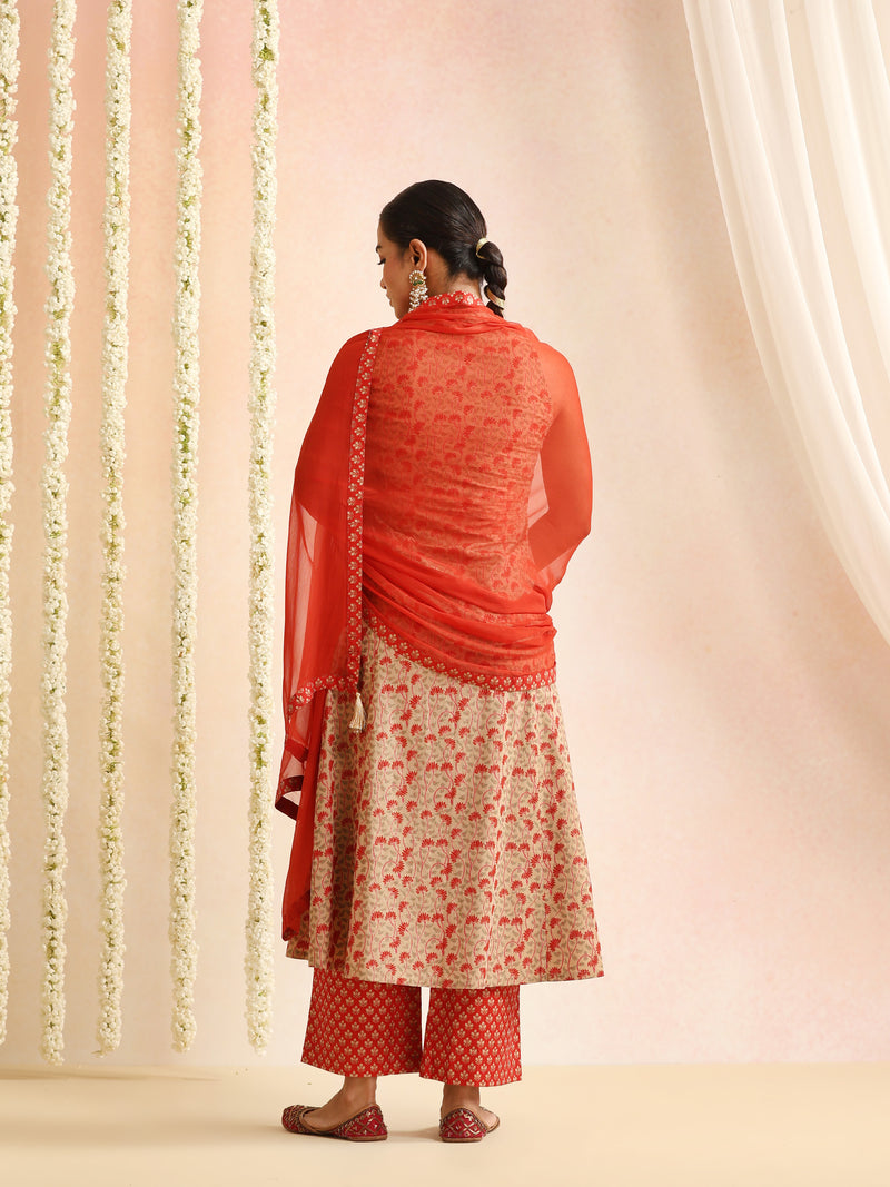 Women Floral Printed V-Neck Kurta with Trousers & Dupatta