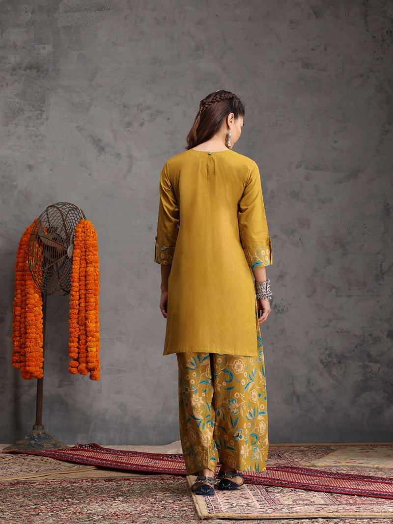 Khushal K Women Cotton Kurta Farsi Salwar Set - Mustard