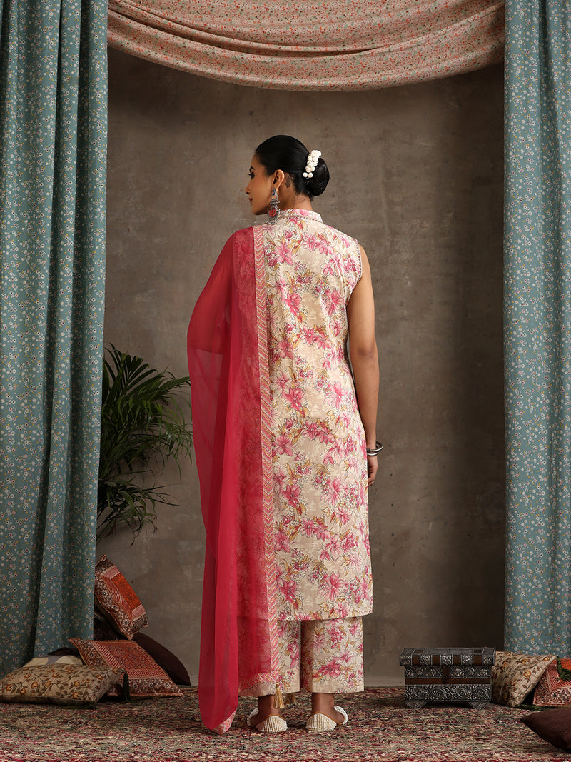Women Floral Printed Regular Pure Cotton Kurta with Palazzos & With Dupatta