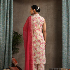 Women Floral Printed Regular Pure Cotton Kurta with Palazzos & With Dupatta