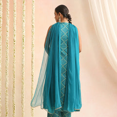 Turquoise & White Bandhani-Style Kurta Set