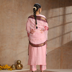 Khushal K Women Pure Silk pink Embroidered Kurta & Palazzo With Dupatta