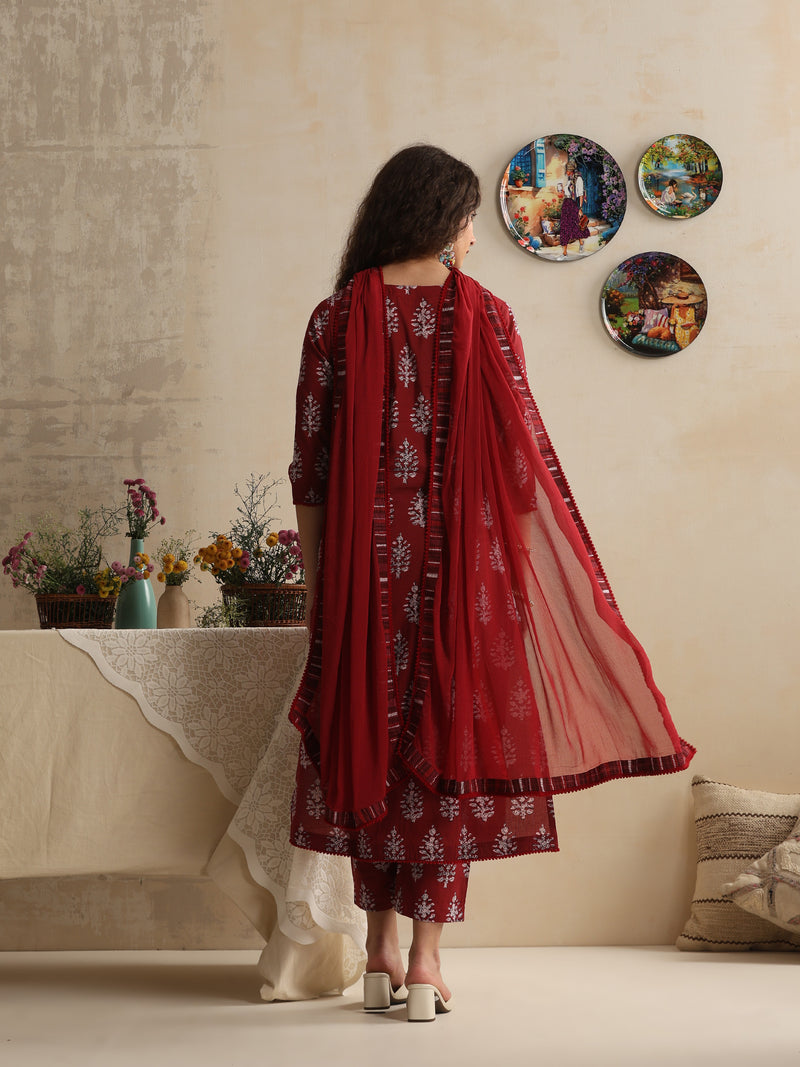 Khushal K Floral Printed V-Neck Pure Cotton Kurta set