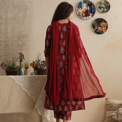 Khushal K Floral Printed V-Neck Pure Cotton Kurta set