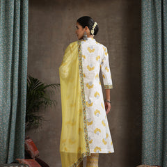 Floral Printed Pure Cotton Straight Kurta With Palazzos And Dupatta