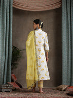 Floral Printed Pure Cotton Straight Kurta With Palazzos And Dupatta