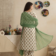 Khushal K Women Floral Printed Regular Pure Cotton Cream Kurta & Palazzo With Dupatta