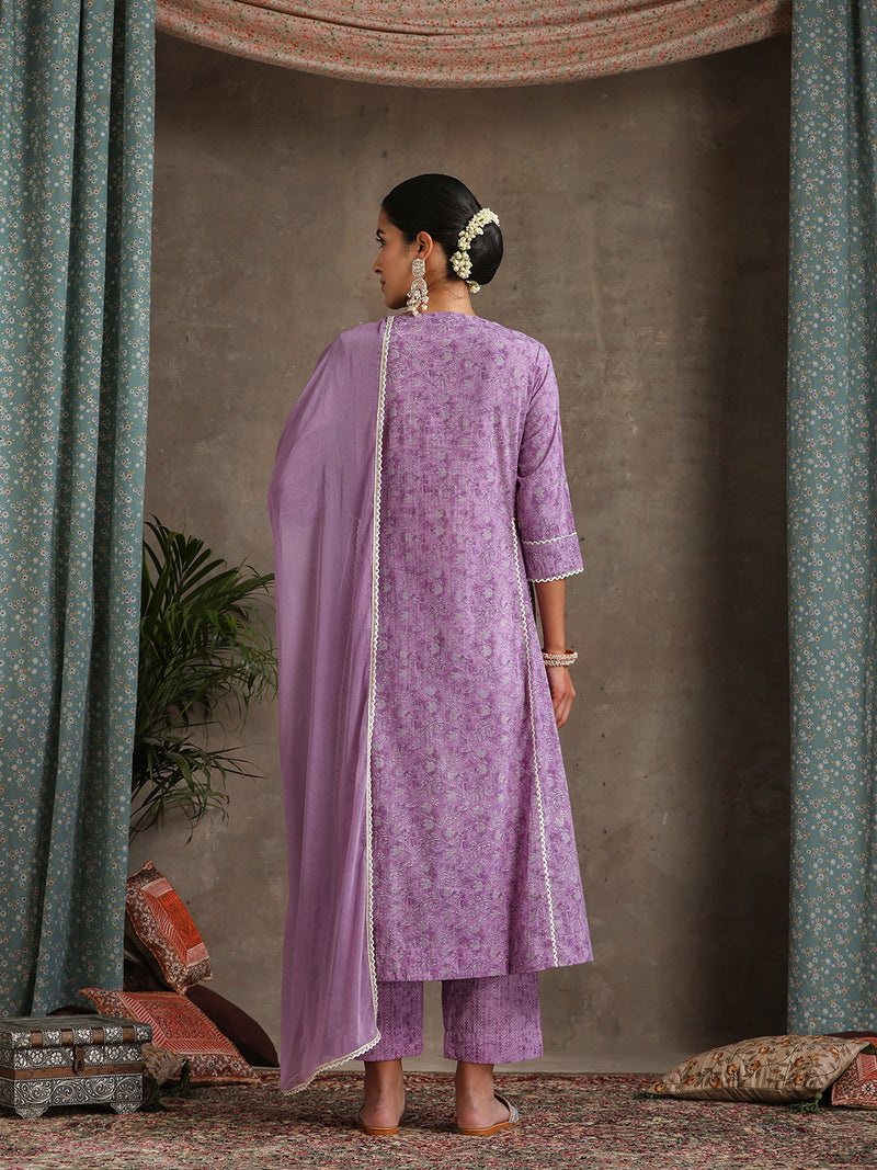 Purple and white Kurta with trouser & dupatta