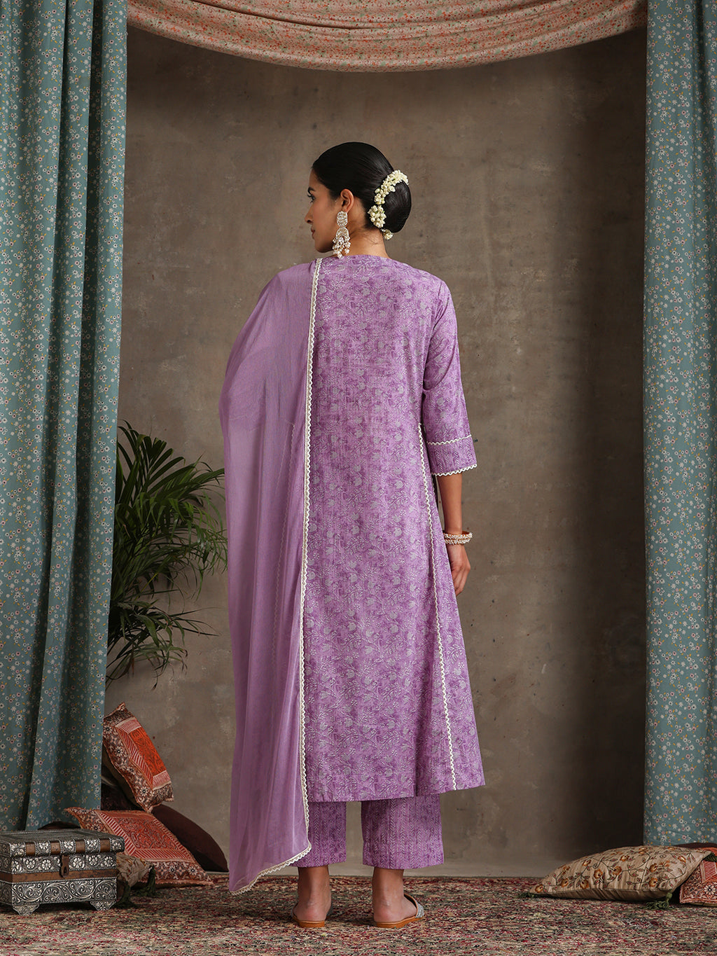 Purple and white Kurta with trouser & dupatta