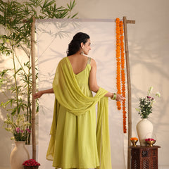 Khushal K Women Cotton Kurta and Palazzo With Dupatta Set - Green