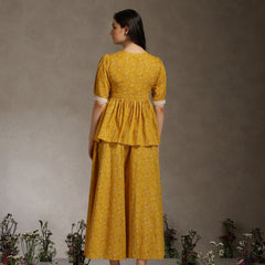 Yellow Printed Co-Ord Set with Lace Detil