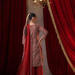 Khushal K Women Cotton kurta and palazzo with dupatta set - Rust