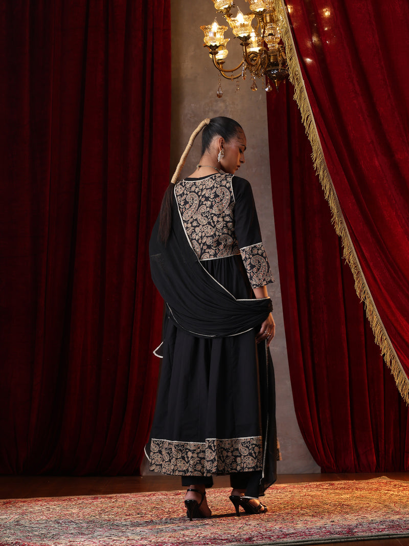Khushal K Women Cotton kurta and palazzo with dupatta set - Black