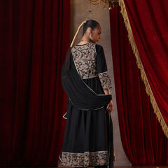 Khushal K Women Cotton kurta and palazzo with dupatta set - Black