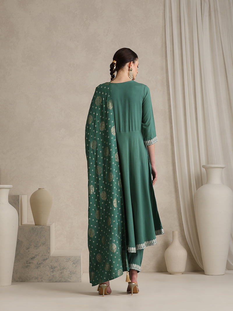 Khushal K Ethnic Motifs Green  Anarkali Sequinned Kurta set