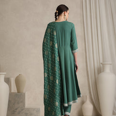 Khushal K Ethnic Motifs Green  Anarkali Sequinned Kurta set