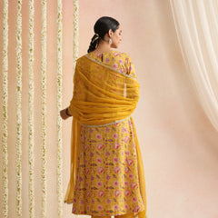 Women Floral Printed Cotton A-Line Kurta with Trousers & Dupatta