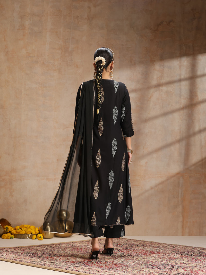 Ethnic Motifs Printed V-Neck Empire A-Line Kurta With Trousers & Dupatta