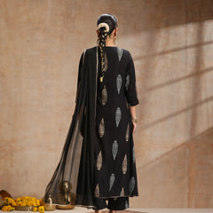 Ethnic Motifs Printed V-Neck Empire A-Line Kurta With Trousers & Dupatta