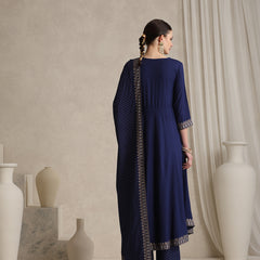 Floral Embroidered Sequinned Round Neck Anarkali Kurta With Palazzos & Dupatta